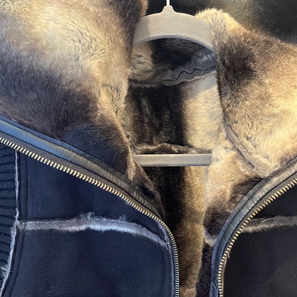 Faux Fur Leather Vegan Suede Warm Vest Black Grey Funnel Neck Pocket Vintage Y2K - Picture 2 of 9